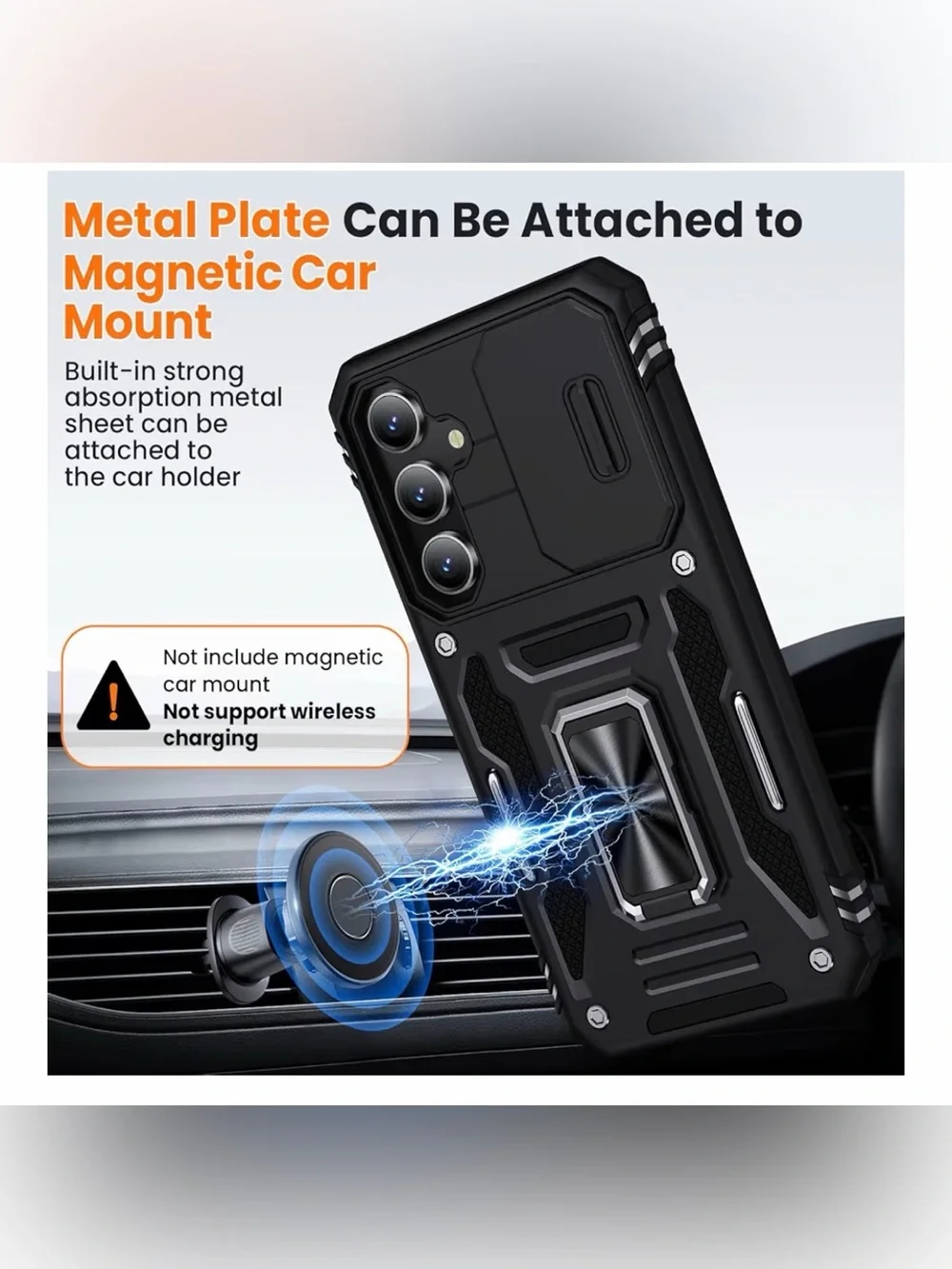 AUPAI Samsung Galaxy S24 Rugged Case Slide Camera Cover Ring Kickstand Black